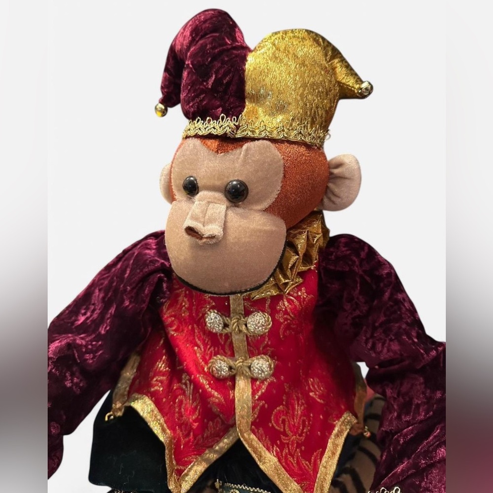 DECORATIVE STUFFED MONKEY - CLOWN JESTER JOKER - Picture 2 of 7